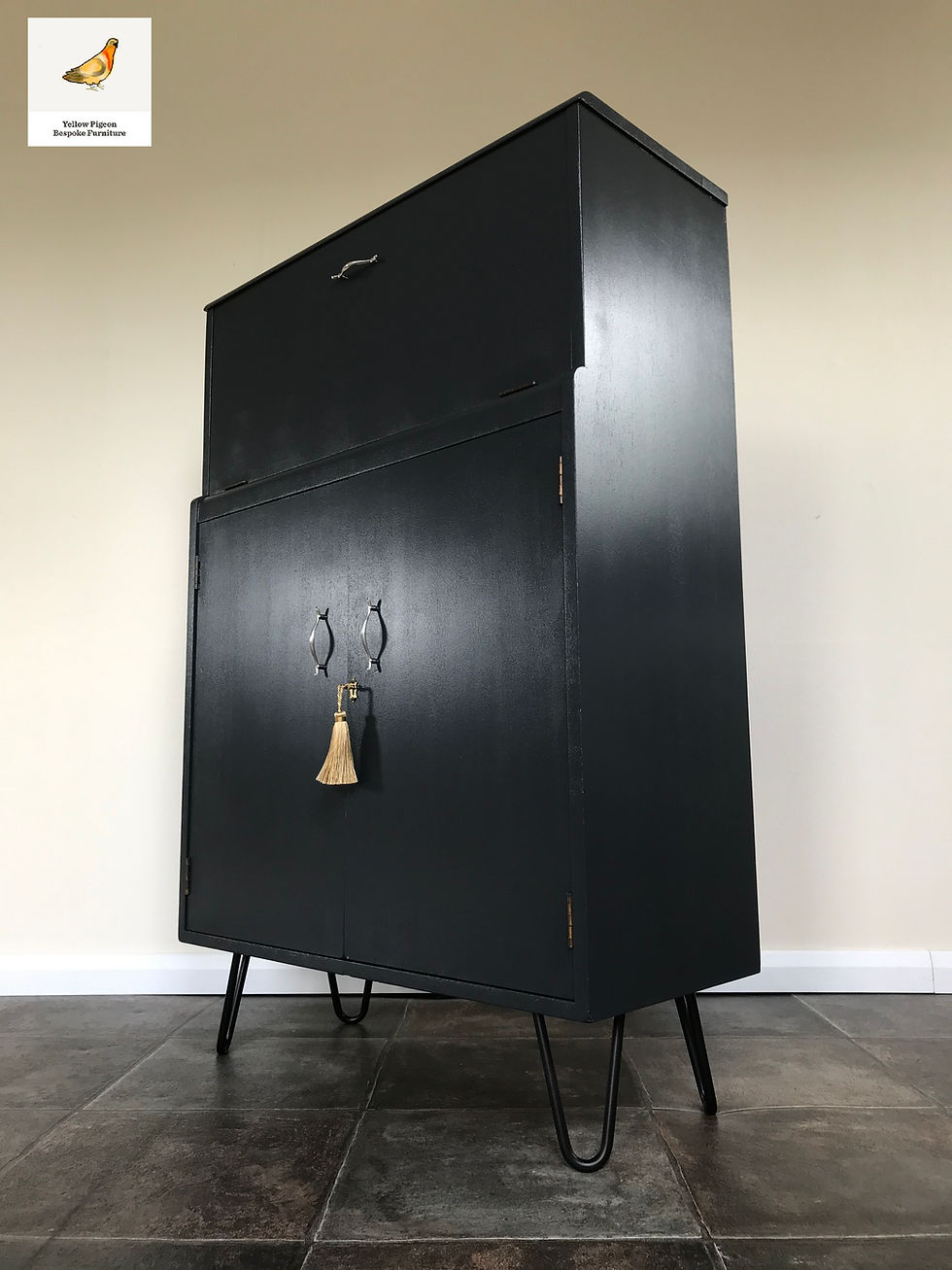 Painted Mid Century Teak Cocktail Cabinet / Drinks Cabinet by Turnidge of London