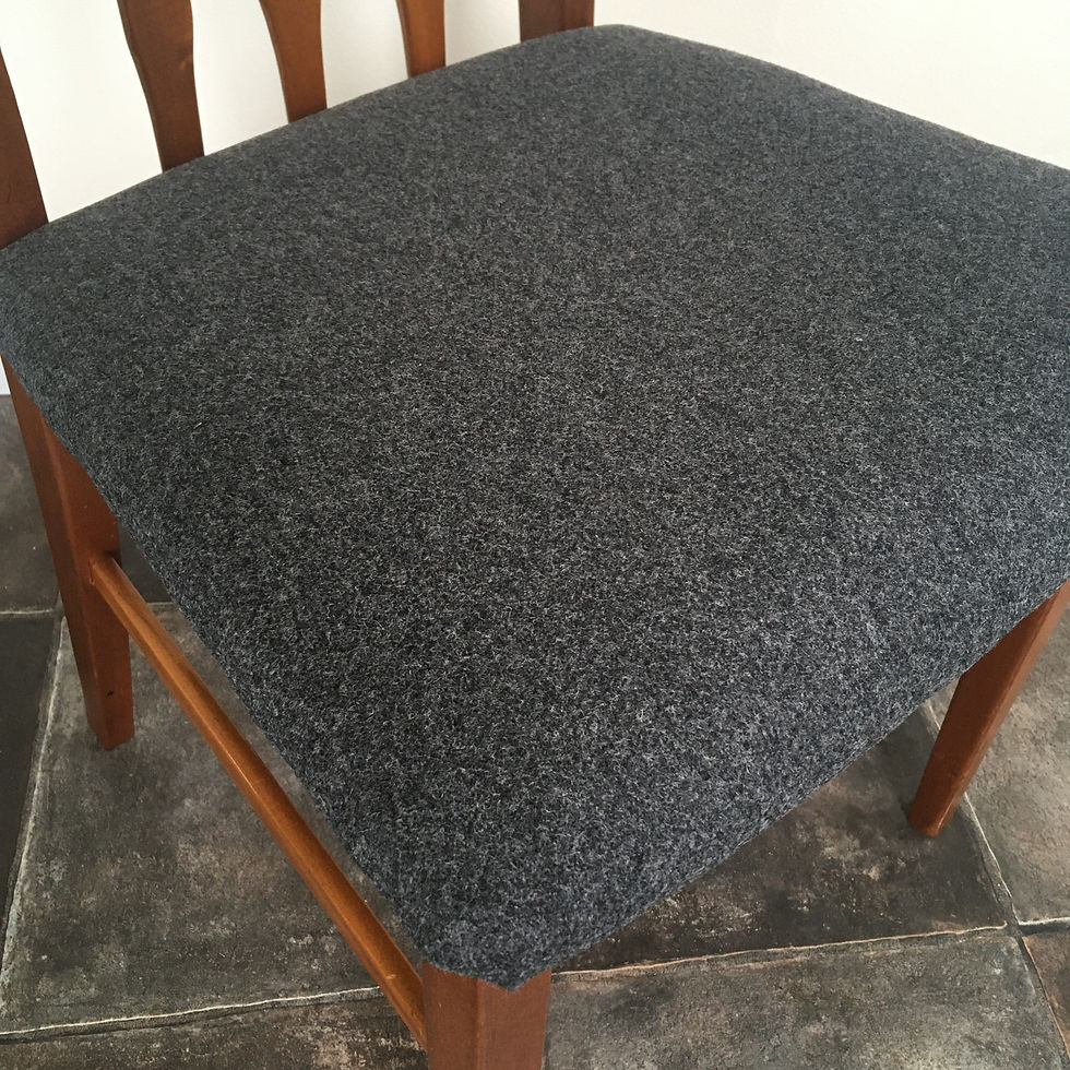 Thumbnail: Set of 4 Vintage William Lawrence Mid Century Teak Dining Chairs in Grey Wool
