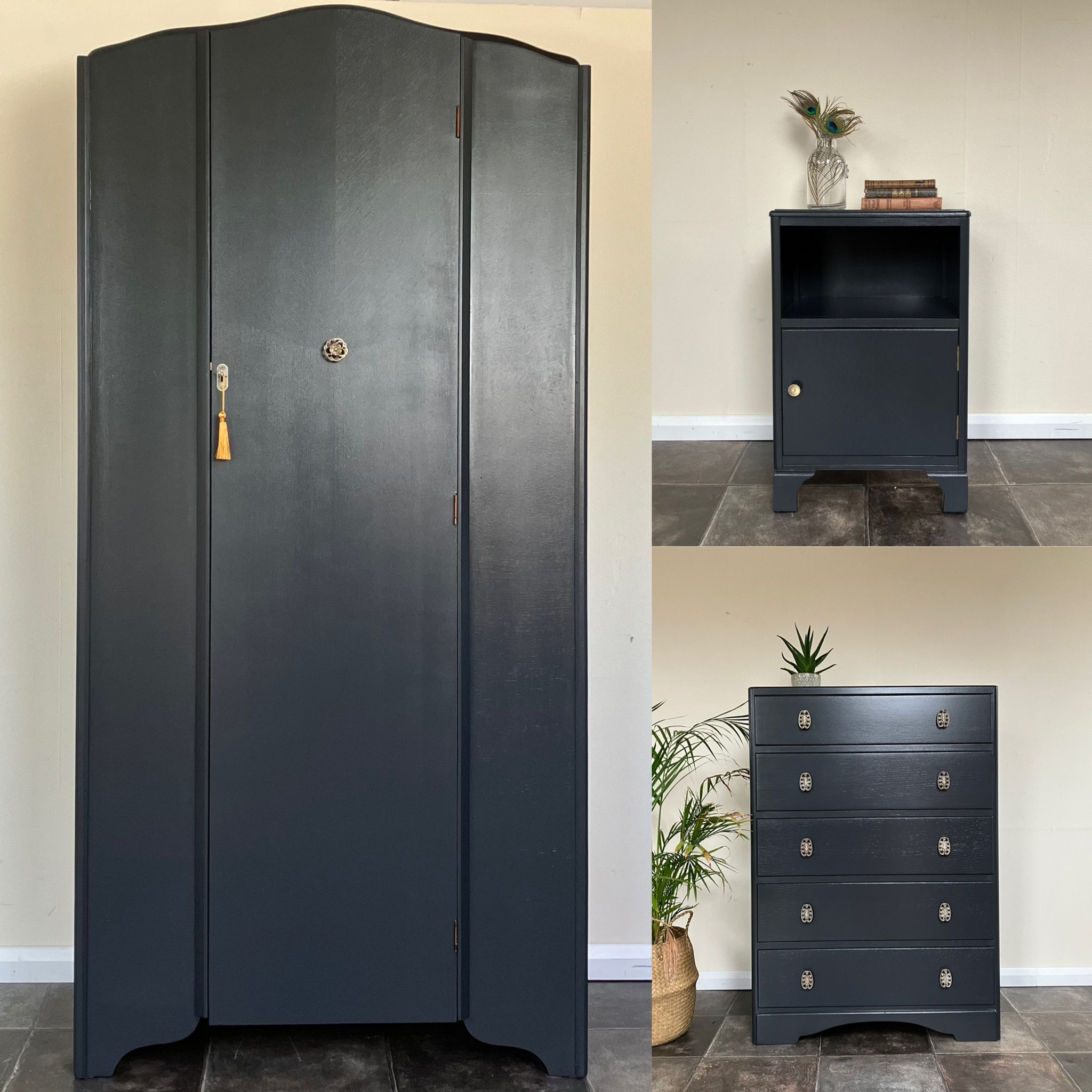 Painted 1940's Bedroom Set in Farrow and Ball Off Black