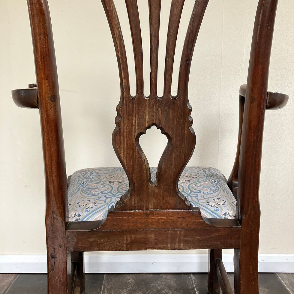 Thumbnail: Antique Georgian Carver Chair, Chippendale Style, Pierced Splat Back, Upholstered Drop In Seat