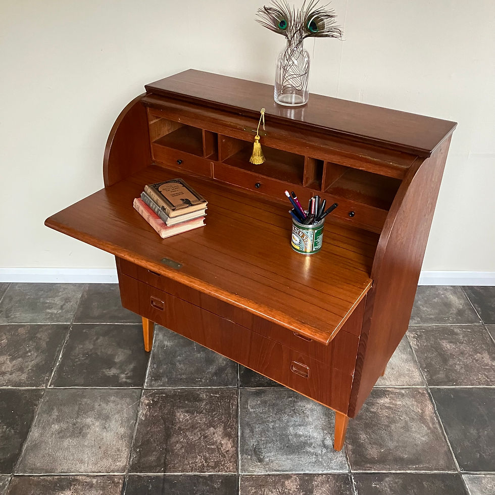 Thumbnail: A Mid Century Modern Scandinavian lockable rolltop bureau desk in teak by Egon Ostergaard for SMI