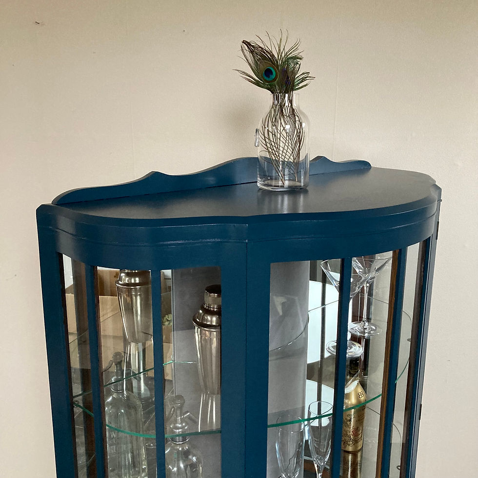 Thumbnail: Art Deco Painted Bow Fronted Gin Cabinet in Farrow & Ball Hague Blue