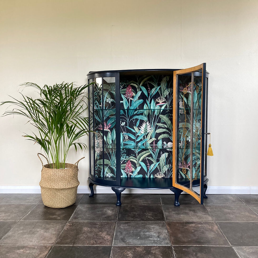 Thumbnail: Art Deco Painted Gin Display Drinks Cabinet in Little Greene Basalt Blue