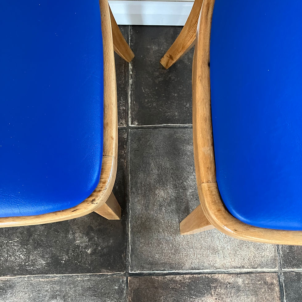 Thumbnail: Four Mid Century Refurbished 1950s Zol Bentwood Beech Kitchen Chairs with Ladder Back in Blue Leatherette