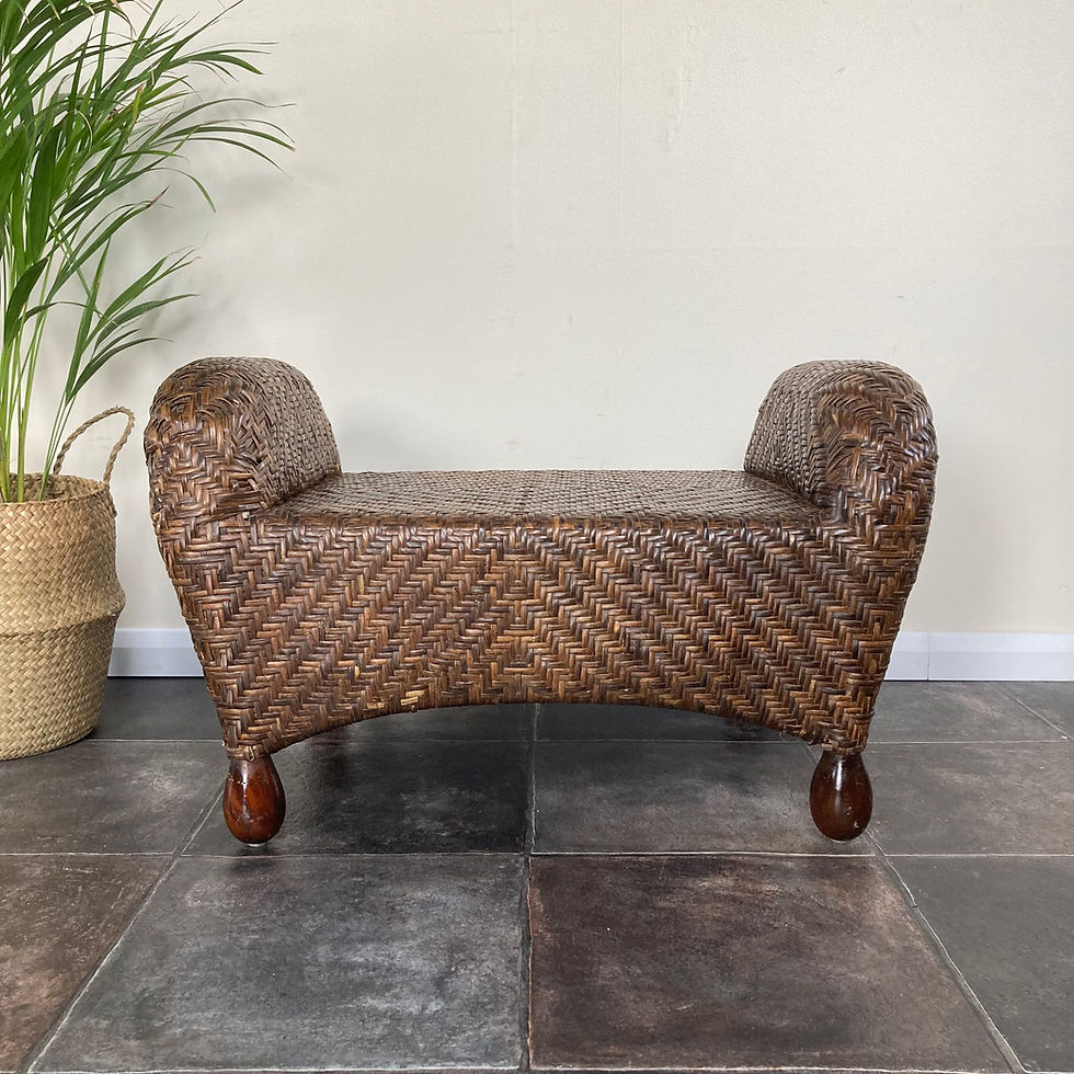 Thumbnail: Retro / Vintage Rattan Woven Curved Stool / Footstool Conservatory Seating