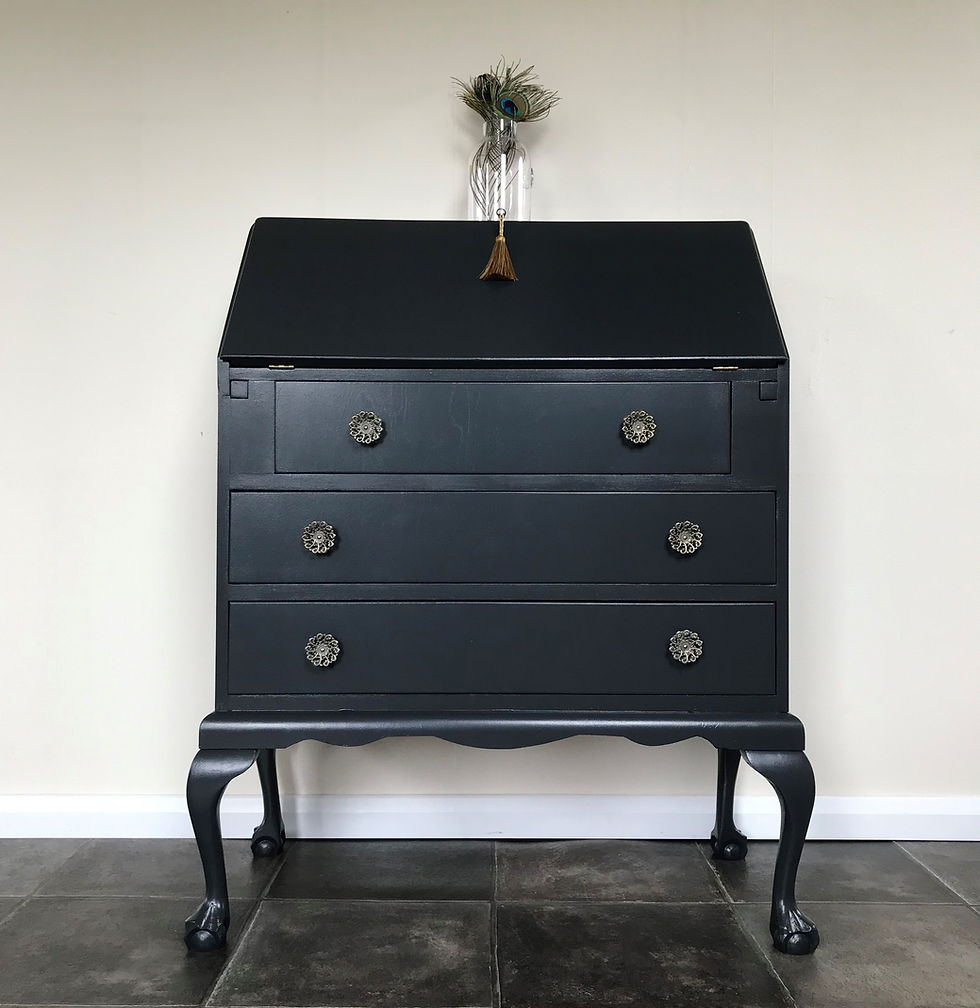 Vintage Black Painted Bureau / Writing Desk / Secretaire with Ball and Claw Feet