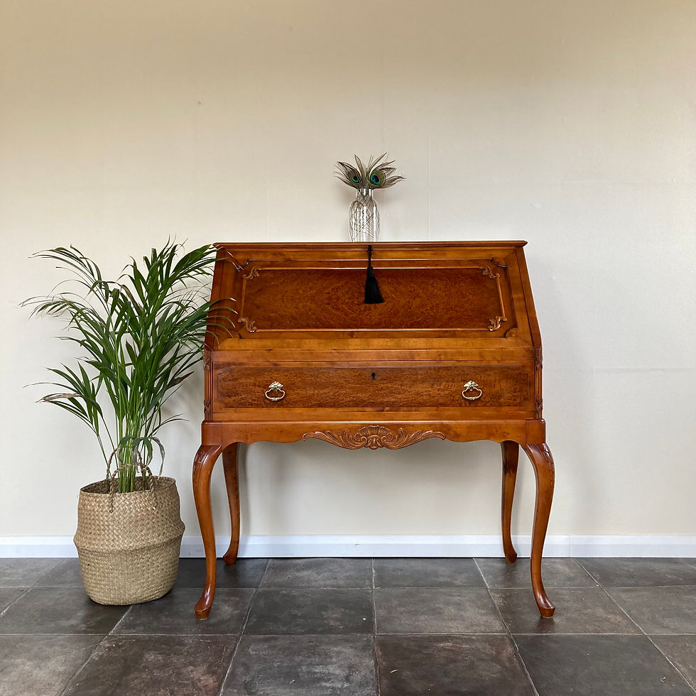 Thumbnail: Antique Polished Burr Walnut Large Ladies Bureau / Secretaire on Carved Legs