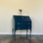 Vintage Painted Greenish Blue Lockable Writing Bureau Desk on Cabriole Legs in Farrow and Ball 'Hague Blue’ Eggshell