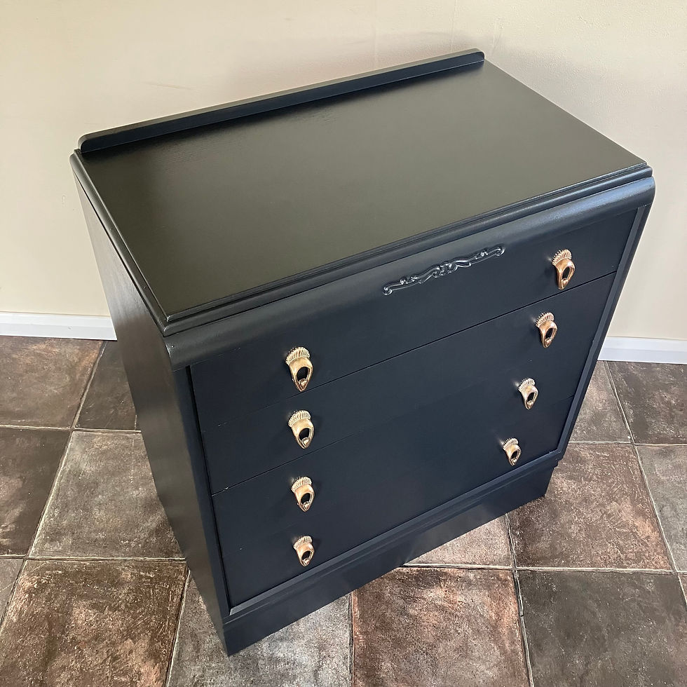 Thumbnail: Stunning painted mid century 1960's four drawer chest of drawers by Beeanese in Farrow and Ball Off Black