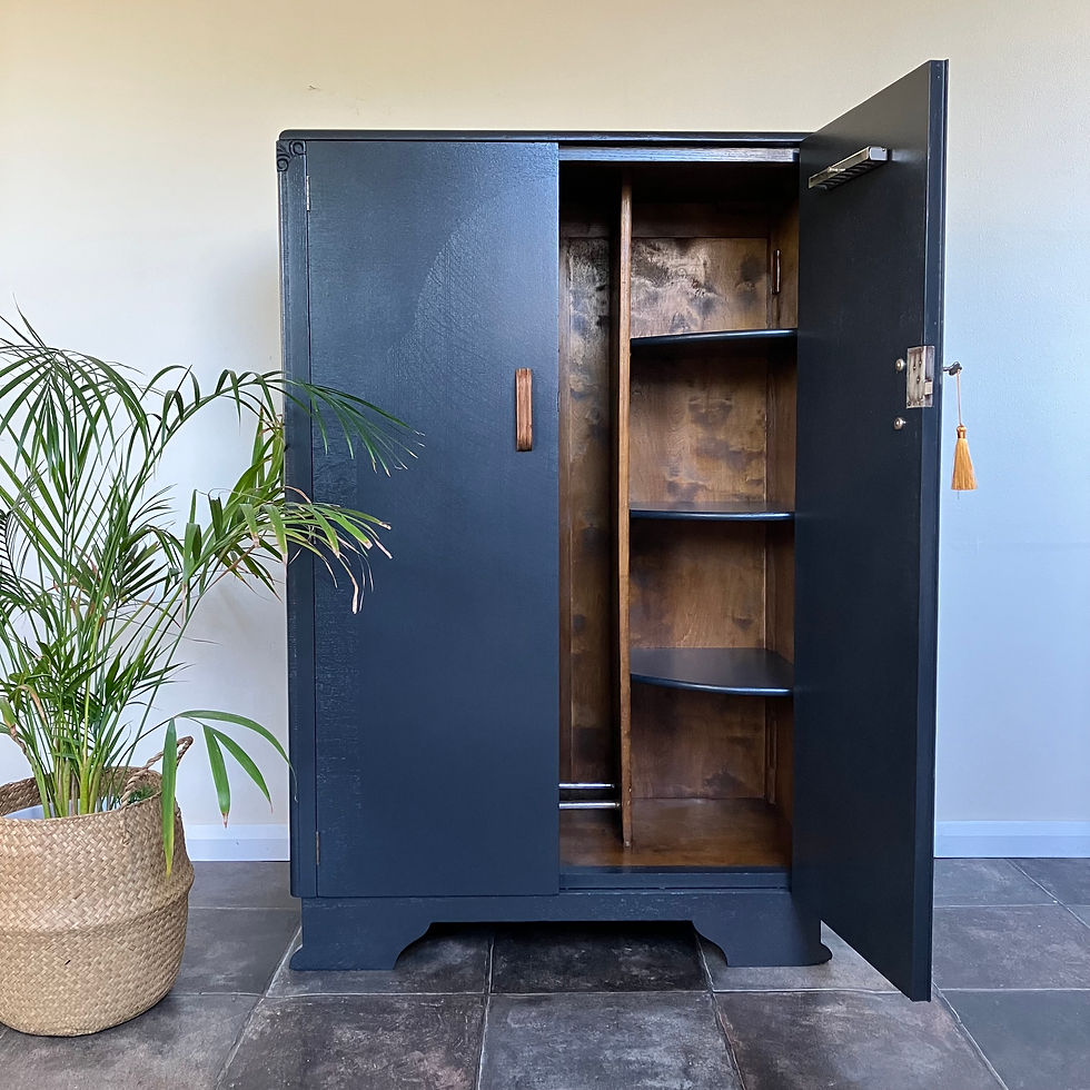 Thumbnail: Painted oak veneered Gentleman's compactum wardrobe in Farrow and Ball Off Black