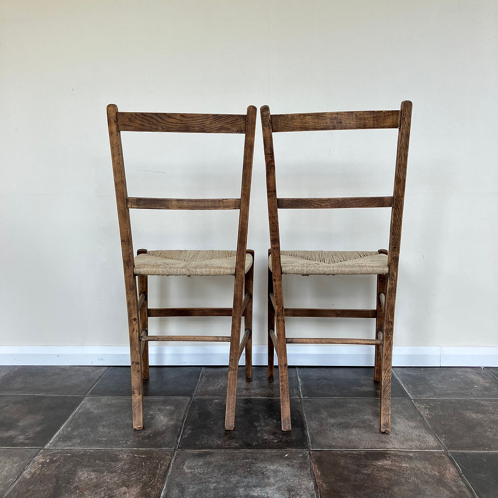 Thumbnail: A Pair of Antique Rustic Oak Chairs with Jute Woven Seats
