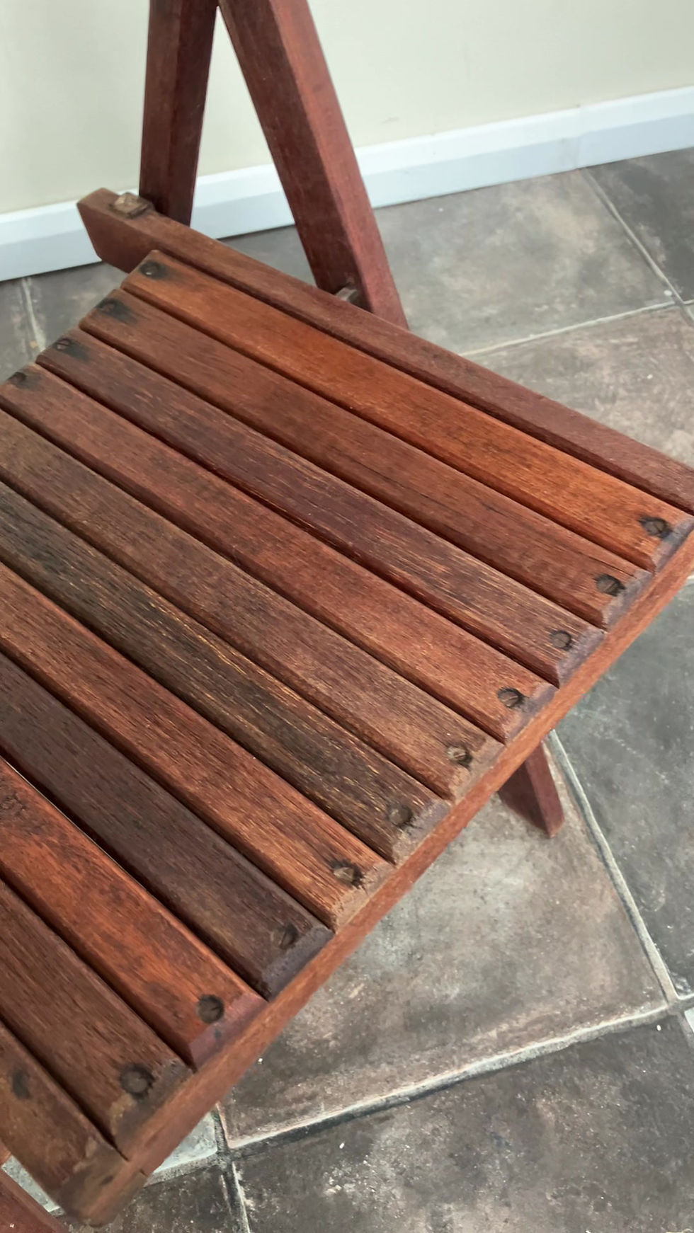 Thumbnail: Four 4 Mid Century Teak Folding Garden Chairs 1950s - Refurbished -