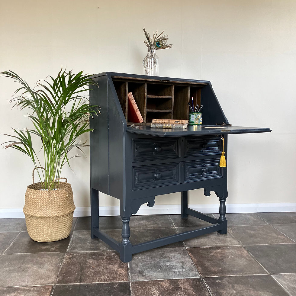 Thumbnail: Antique Painted Oak Fall Front Writing Bureau in Farrow and Ball Off Black