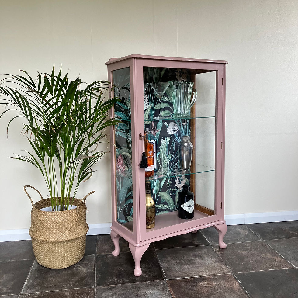 Thumbnail: Art Deco Painted Gin Drinks Display Cabinet in Farrow and Ball Sulking Room Pink