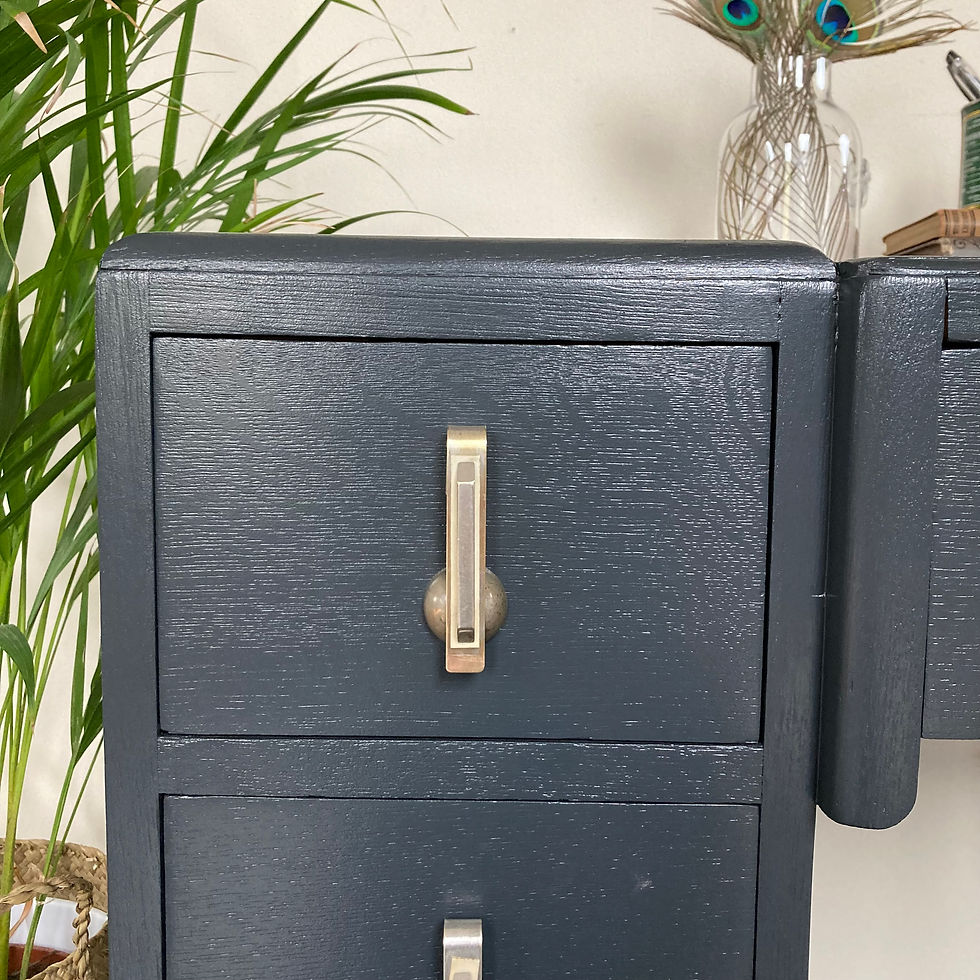 Thumbnail: Vintage Art Deco Oak Painted Writing Desk / Dresser in Farrow and Ball Off Black