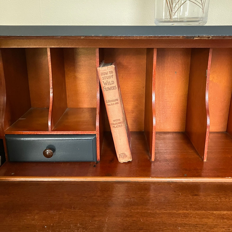 Thumbnail: Beautiful vintage hand made mahogany lockable fall front bureau / writing desk on cabriole feet in Farrow and Ball Railings
