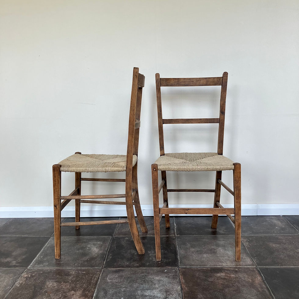 Thumbnail: A Pair of Antique Rustic Oak Chairs with Jute Woven Seats