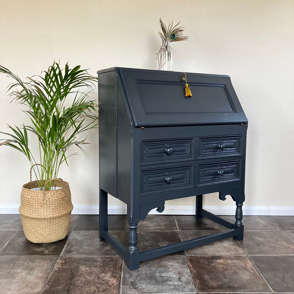Thumbnail: Antique Painted Oak Fall Front Writing Bureau in Farrow and Ball Off Black