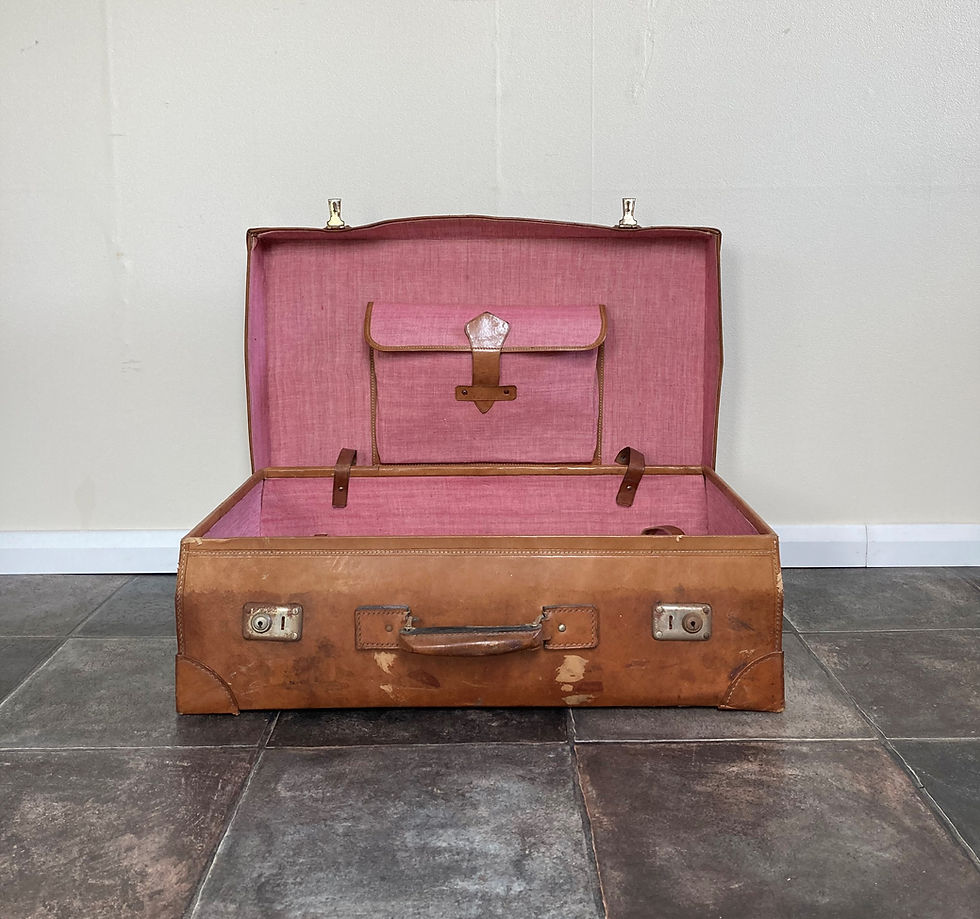 Thumbnail: Antique Leather Suitcase / Travel Shop Display / Wedding Suitcase
