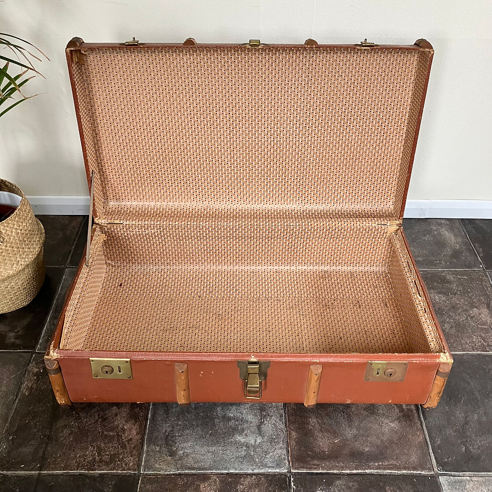 Thumbnail: Antique Steamer Trunk Side Table / Travel Trunk / Travel Shop Display