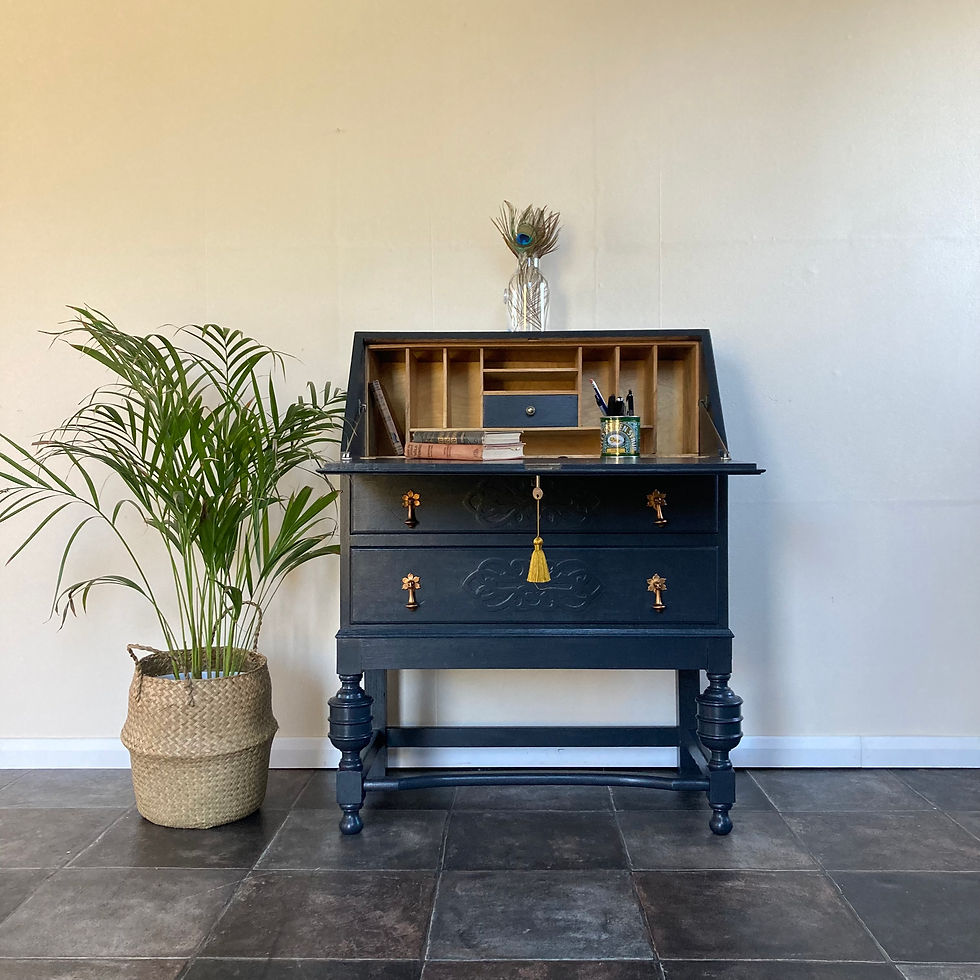 Thumbnail: Antique Painted Oak Writing Bureau / Writing Desk in Farrow & Ball Off Black