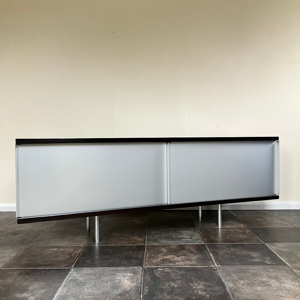 Thumbnail: 2000's Minimalist Credenza Sideboard Media Unit from The Conran Shop, Sliding Metal Doors, Ebonised Oak