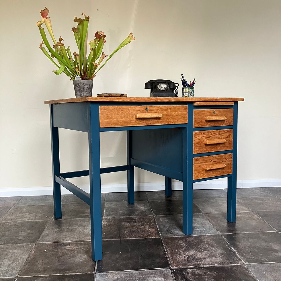 Thumbnail: Painted Oak Teacher's Pedestal Desk by Burndale in Farrow and Ball Hague Blue