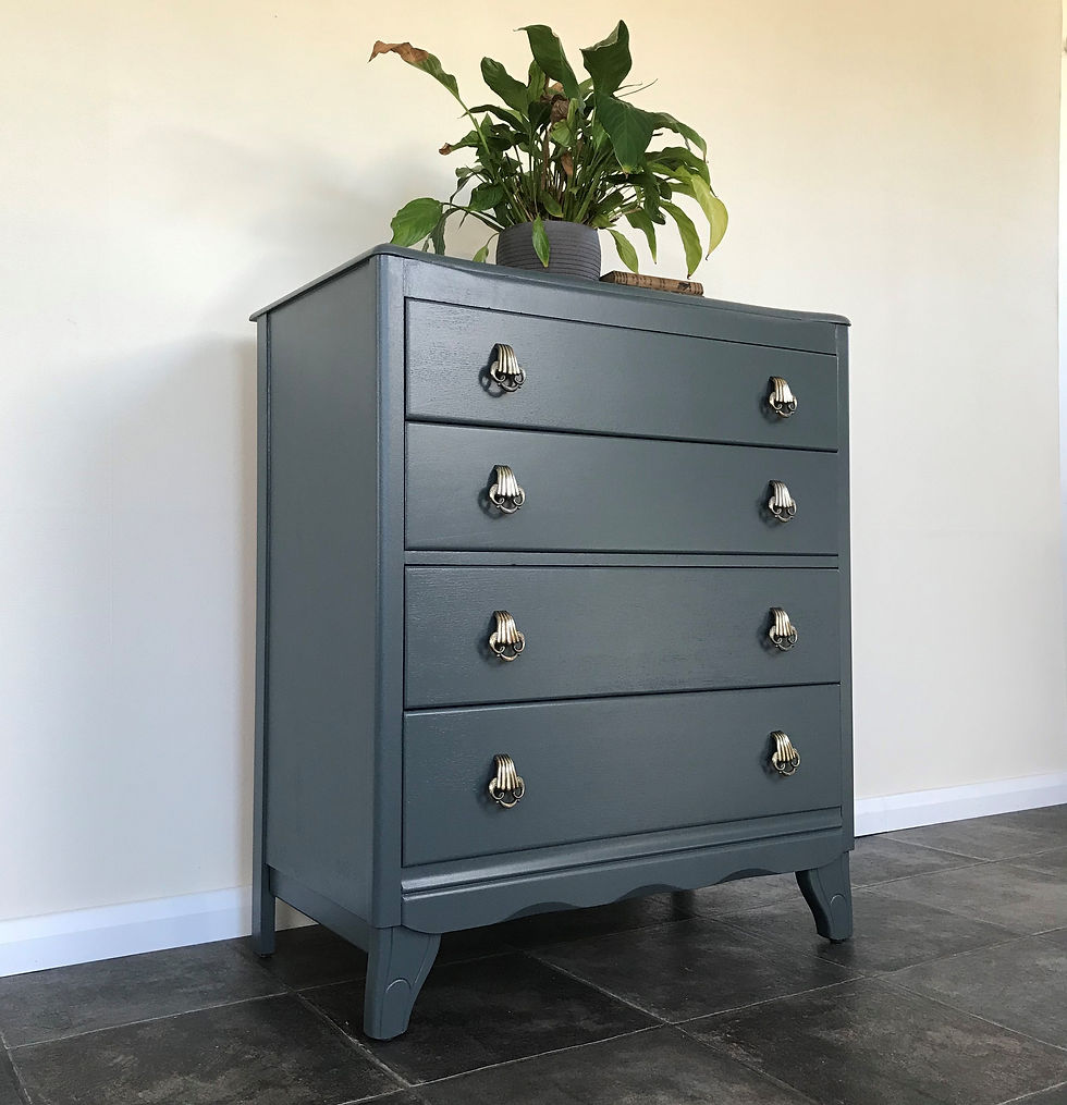 Thumbnail: Vintage Mid Century Upcycled Lebus Chest of Drawers in Farrow & Ball Downpipe