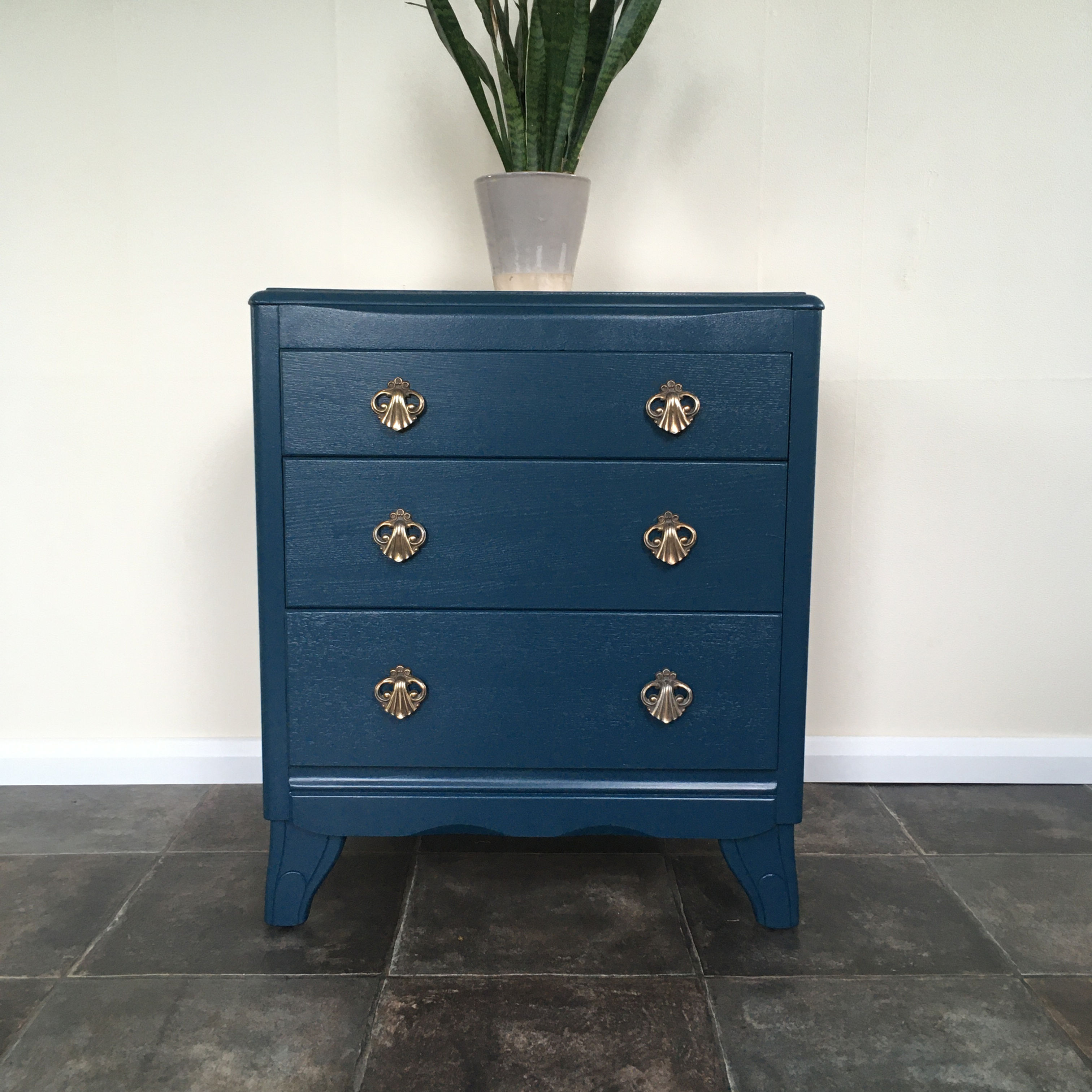 Vintage Mid Century Lebus Painted Blue Chest of Drawers