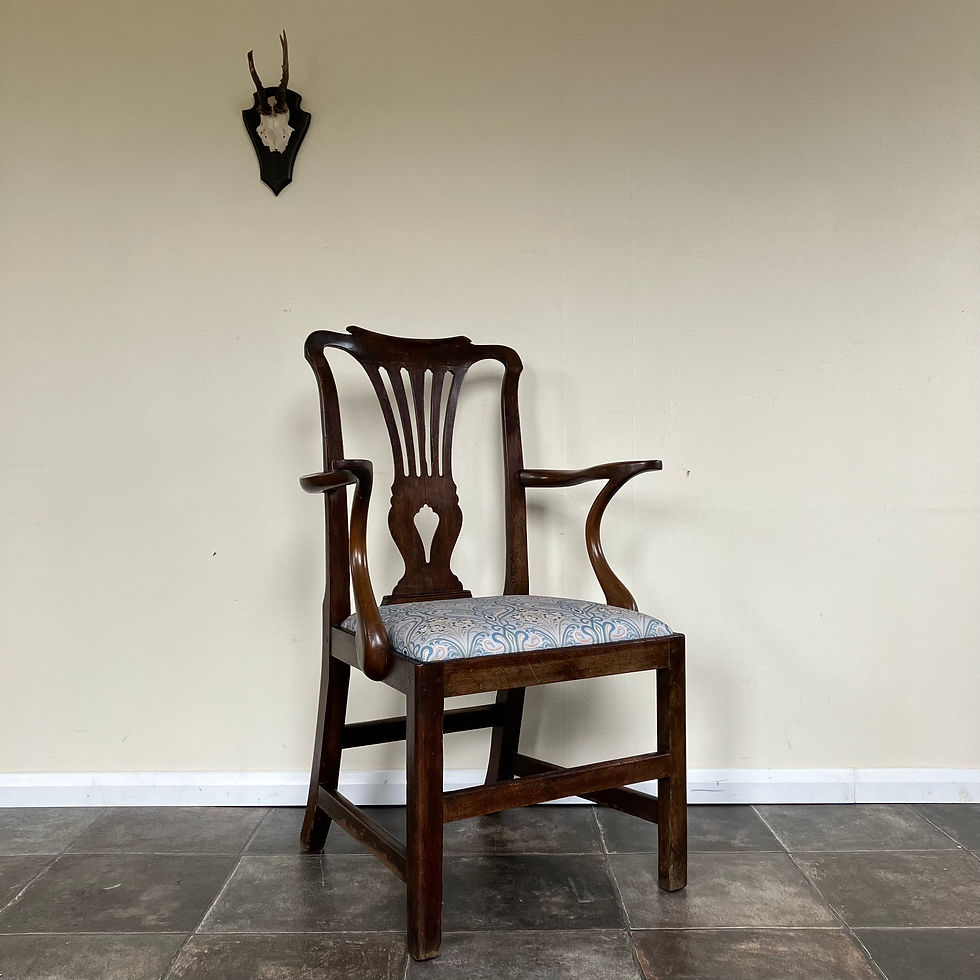 Thumbnail: Antique Georgian Carver Chair, Chippendale Style, Pierced Splat Back, Upholstered Drop In Seat