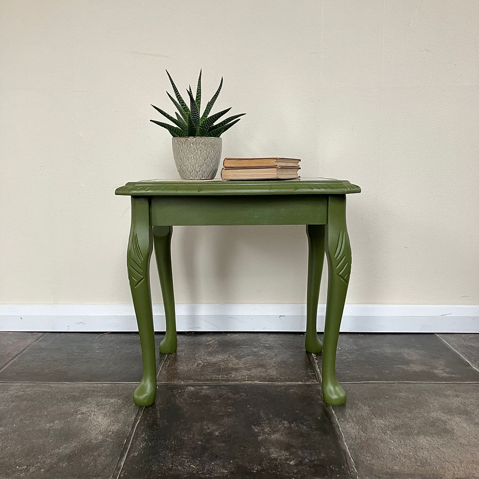 Thumbnail: Beautiful vintage Antique Style side table with gilded leather top and glass inset on carved cabriole legs