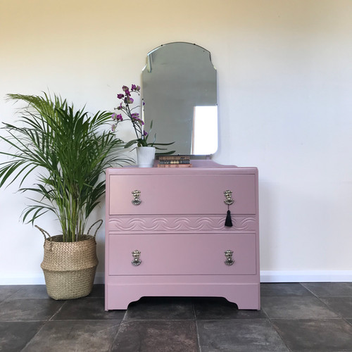 Mid Century Upcycled Pink Chest of Drawers in Farrow and Ball Sulking