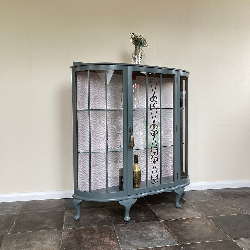 Thumbnail: Art Deco Painted Bow Fronted Gin Cabinet in Farrow and Ball Downpipe