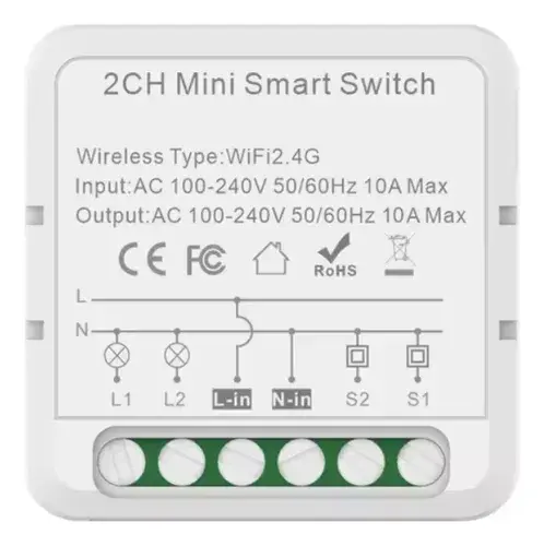Modulo Mini Smart 16a 2 Ch Domotica Wifi Tuya Smart -