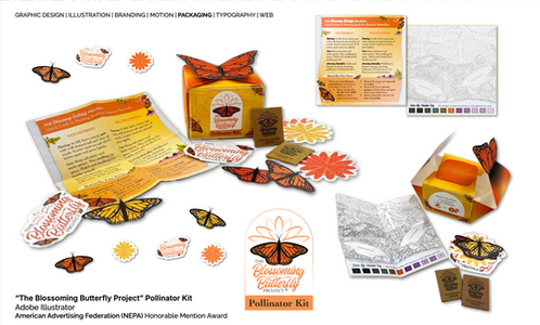 “The Blossoming Butterfly Project” Pollinator Kit (with 2 seed packets, 1 infographic and color-by-number, and 8 stickers)