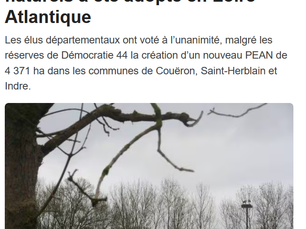  Un nouveau périmètre de protection d’espaces agricoles et naturels a été adopté en Loire-Atlantique  Les élus départementaux ont voté à l’unanimité, malgré les réserves de Démocratie 44 la création d’un nouveau PEAN de 4 371 ha dans les communes de Couëron, Saint-Herblain et Indre.Les prairies humides du marais à Couëron font partie des terres agricoles protégées. | PHOTO ARCHIVES PRESSE OCÉAN