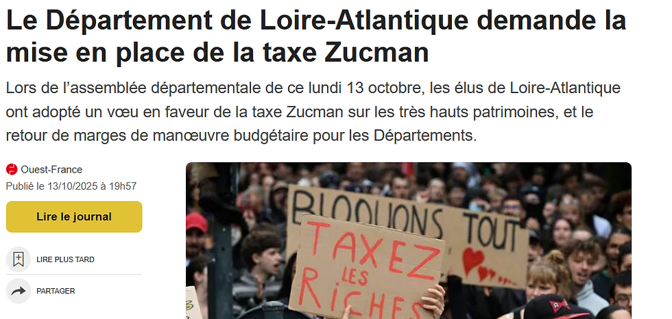 Le Département de Loire-Atlantique demande la mise en place de la taxe Zucman 