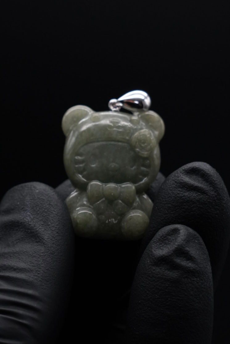 Thumbnail: Cute jade hello kitty teddy bear pendant natural jadeite