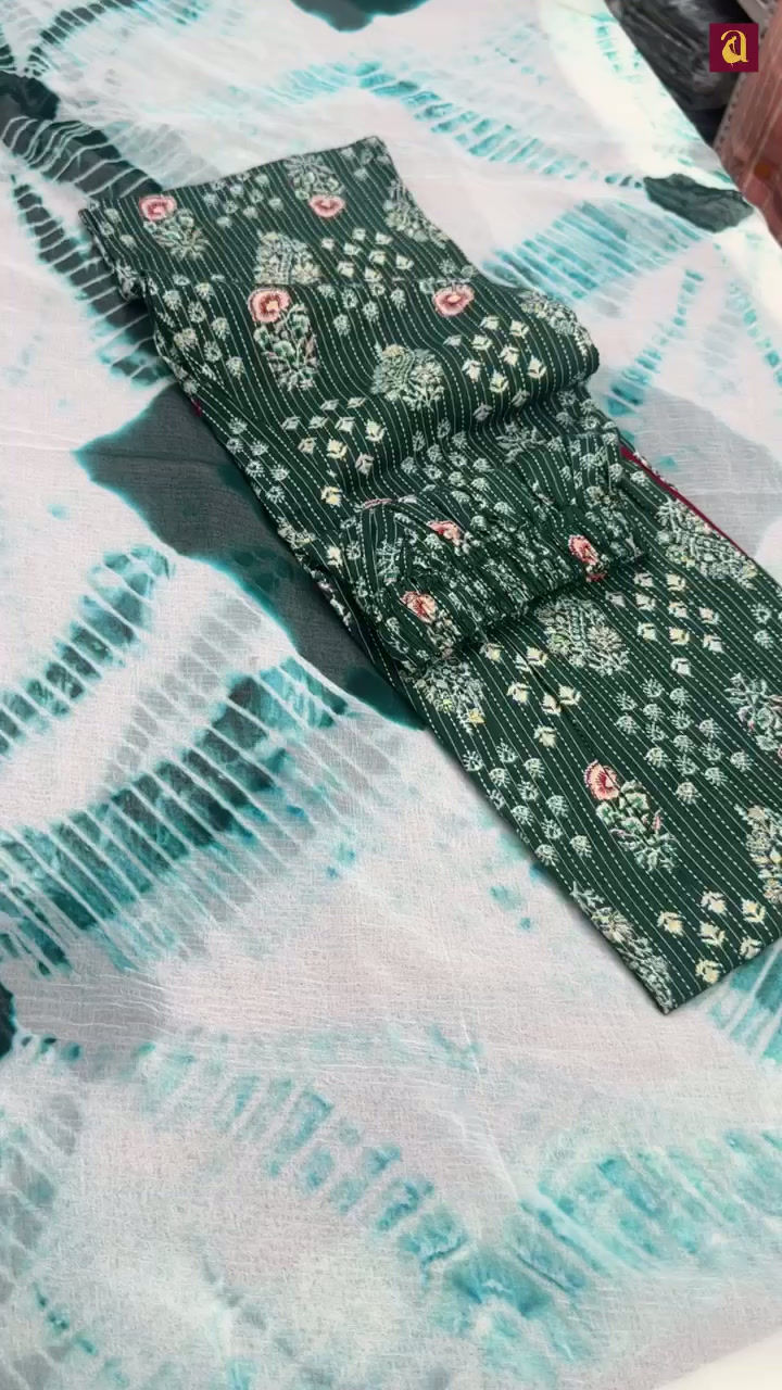 Thumbnail: Cotton Applique work 3 pc with Badhni Print Dupatta