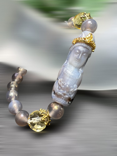 観音様瑪瑙天珠彫りブレスレット 心の平安／厄除け／癒し／開運 人間