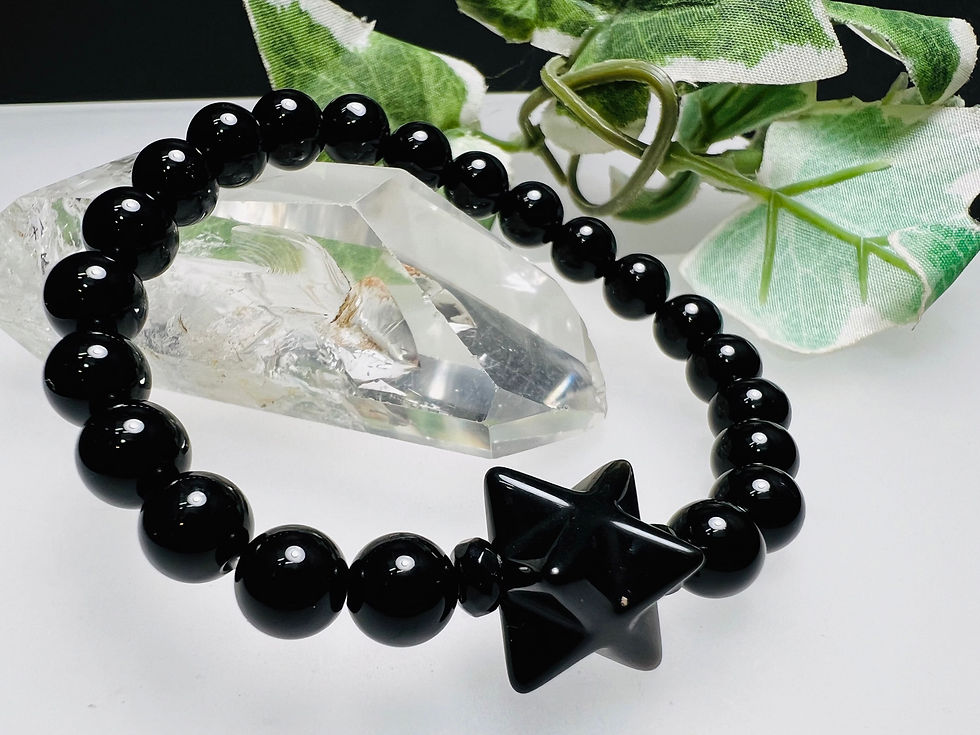 オブシディアンマカバスター&オニキスブレスレット 魔除け、交通安全、集中力UP❣️