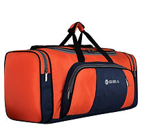 Orange and navy blue gym travel bag with spacious storage capacity, manufactured by Sibia Bags, leading gym bag manufacturer in Mumbai