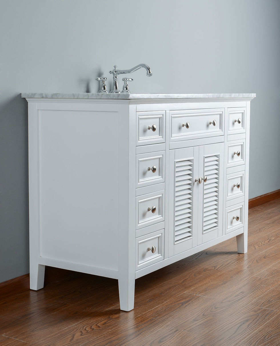 Thumbnail: Genevieve 48" White Single Vanity & Shutter Double Doors Single Sink