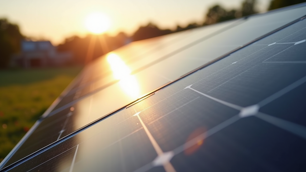 Close-up view of a solar panel with sunlight reflecting off its surface