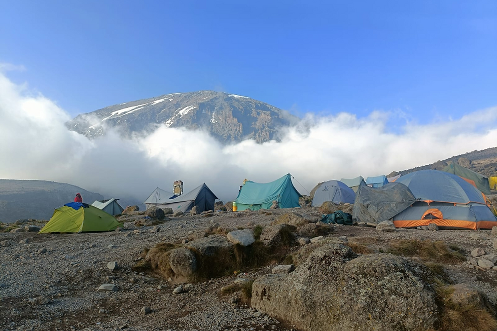 Mount Kilimanjaro camping ground with some clouds.