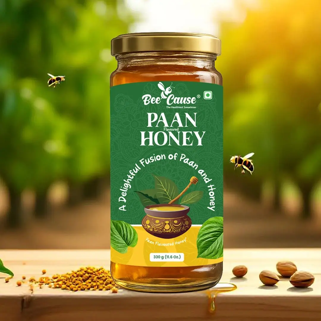 Bee Cause Paan Honey 330g flavoured honey in glass jar