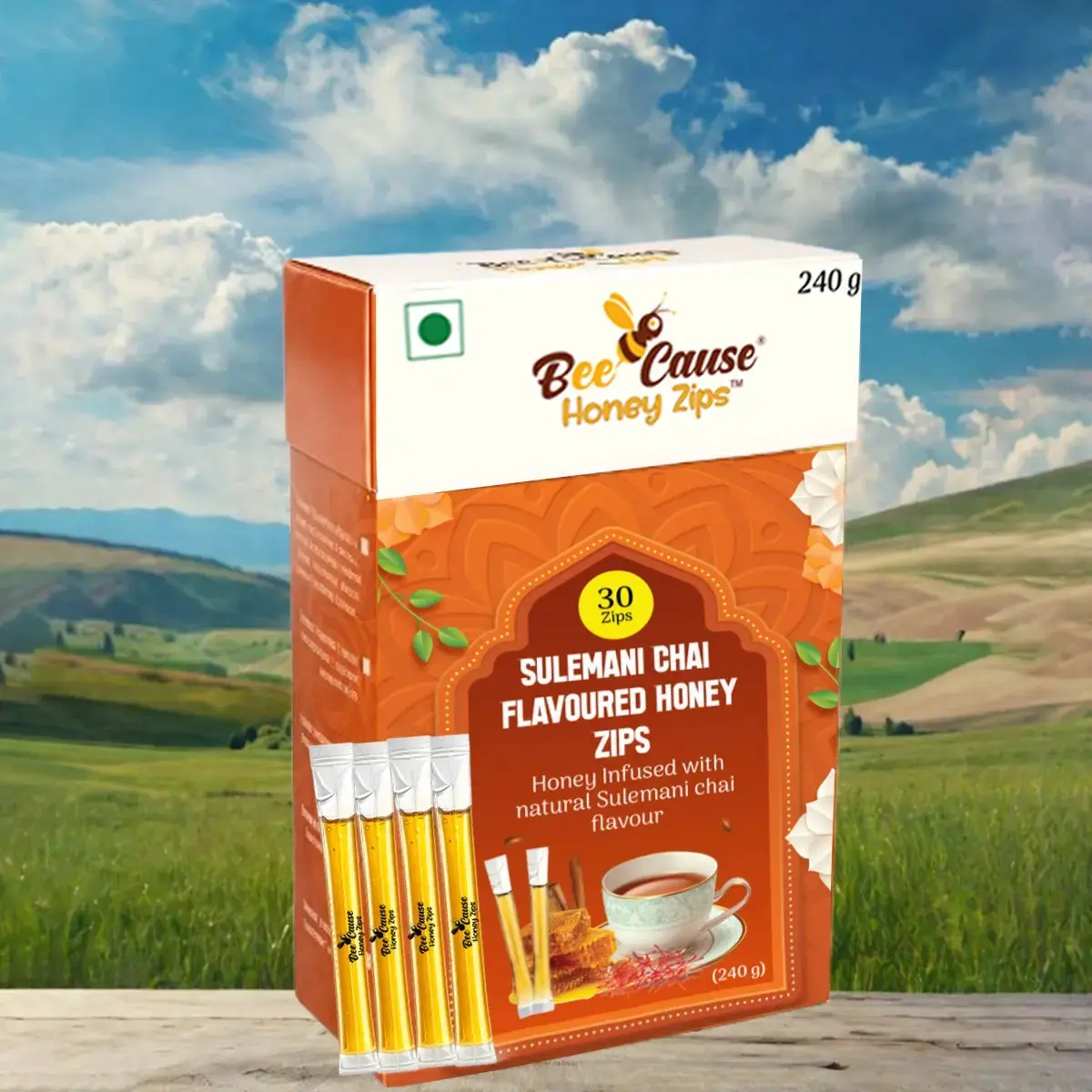Bee Cause Sulemani Chai flavoured honey zips 30 pack 240g