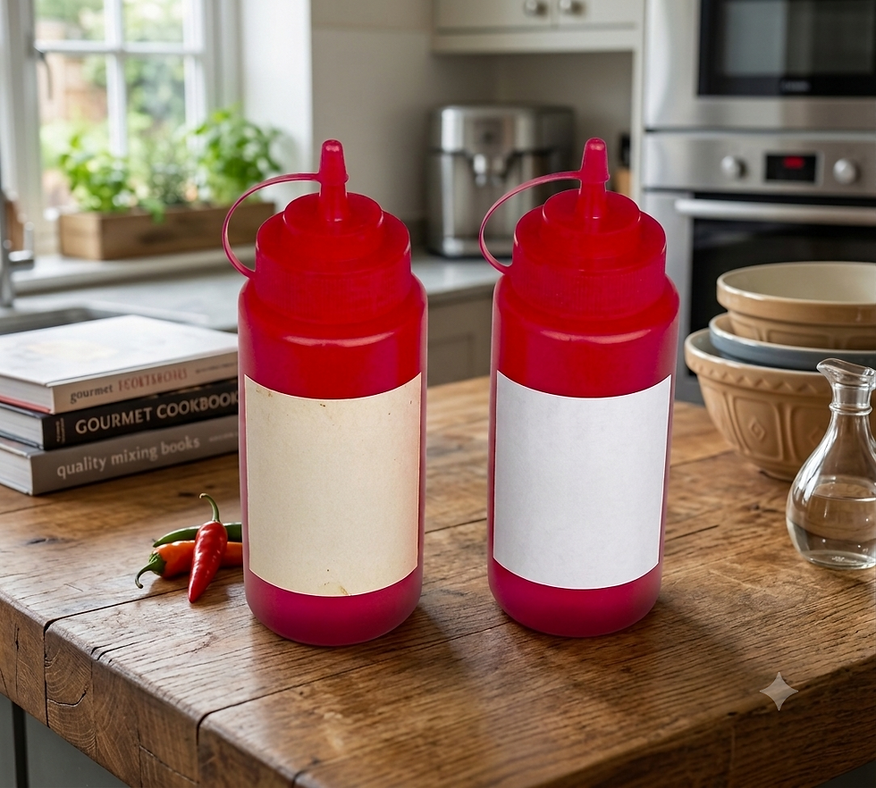 Ketchup Squeeze Bottle Dispenser Pair Red for Restaurant and Food Service