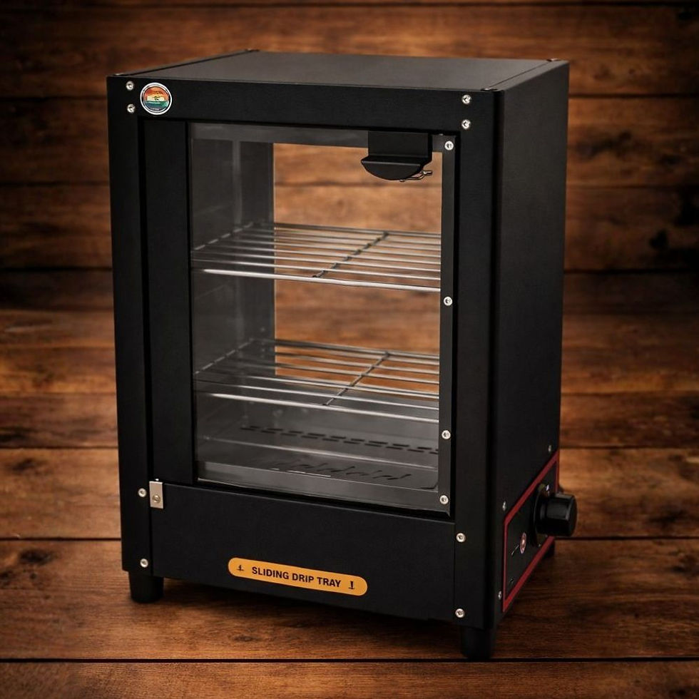 Kitchenrama KDW 16L black food display warmer with toughened glass and halogen light