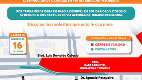 Reitera Ayuntamiento de Hermosillo llamado a tomar precauciones por reducción de carriles en la calle Doctor Pesqueira